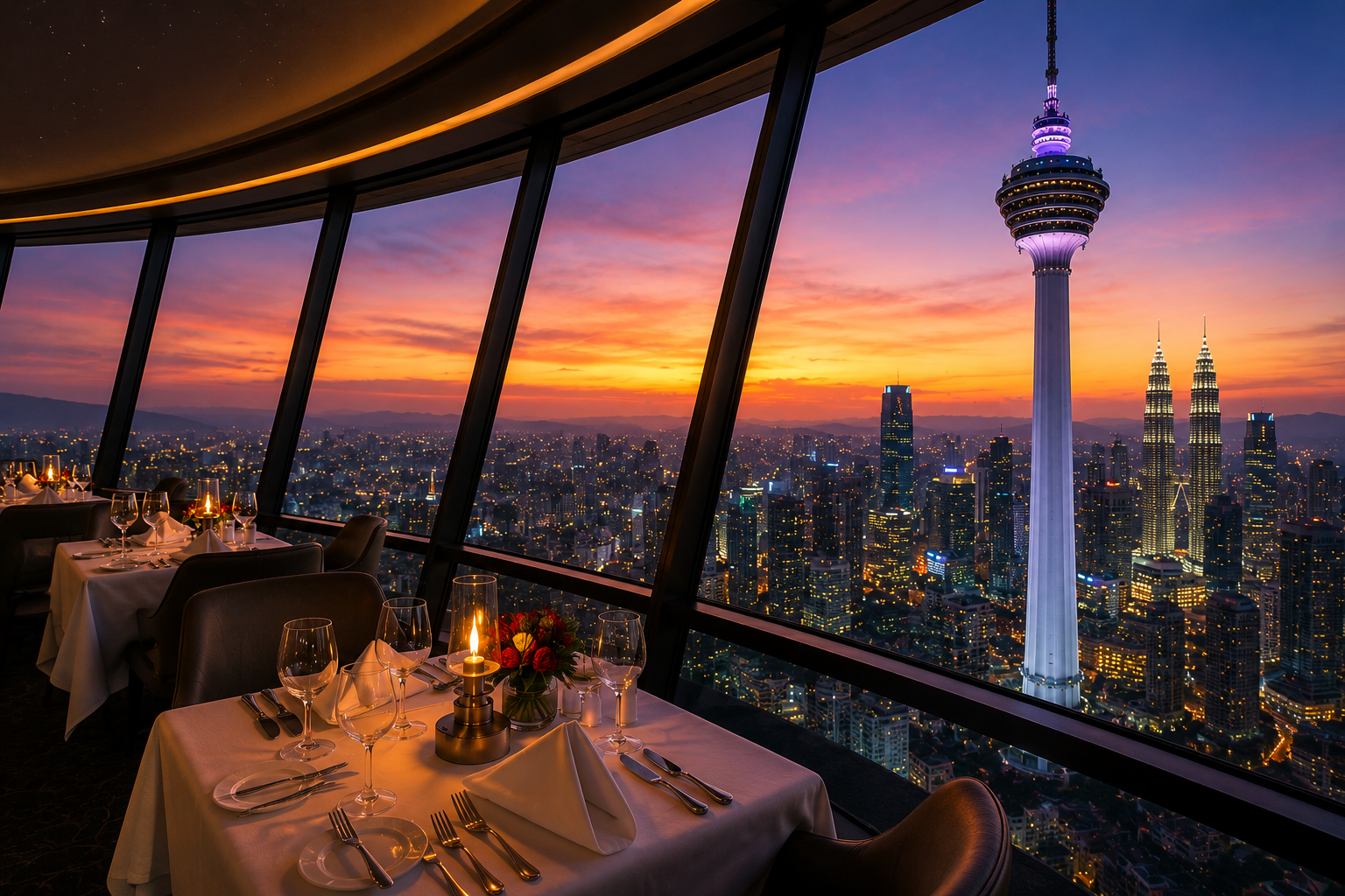 Vista durante la cena desde la Torre de Kuala Lumpur